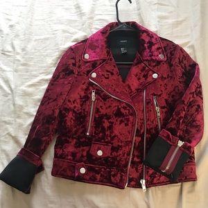 Forever 21 red velvet motorcycle Jacket